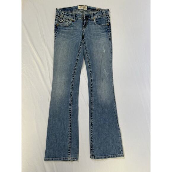 VTG Y2K Bella Swan Low Rise Mek Denim Flare Jeans Women S 27 Thick Stitch - Picture 15 of 16